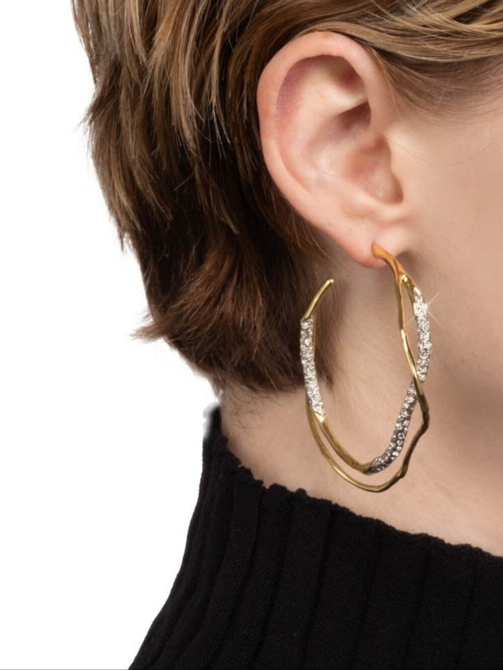 Alexis Bittar 14G Gold Plated Hoop Earrings with Pave Crystals